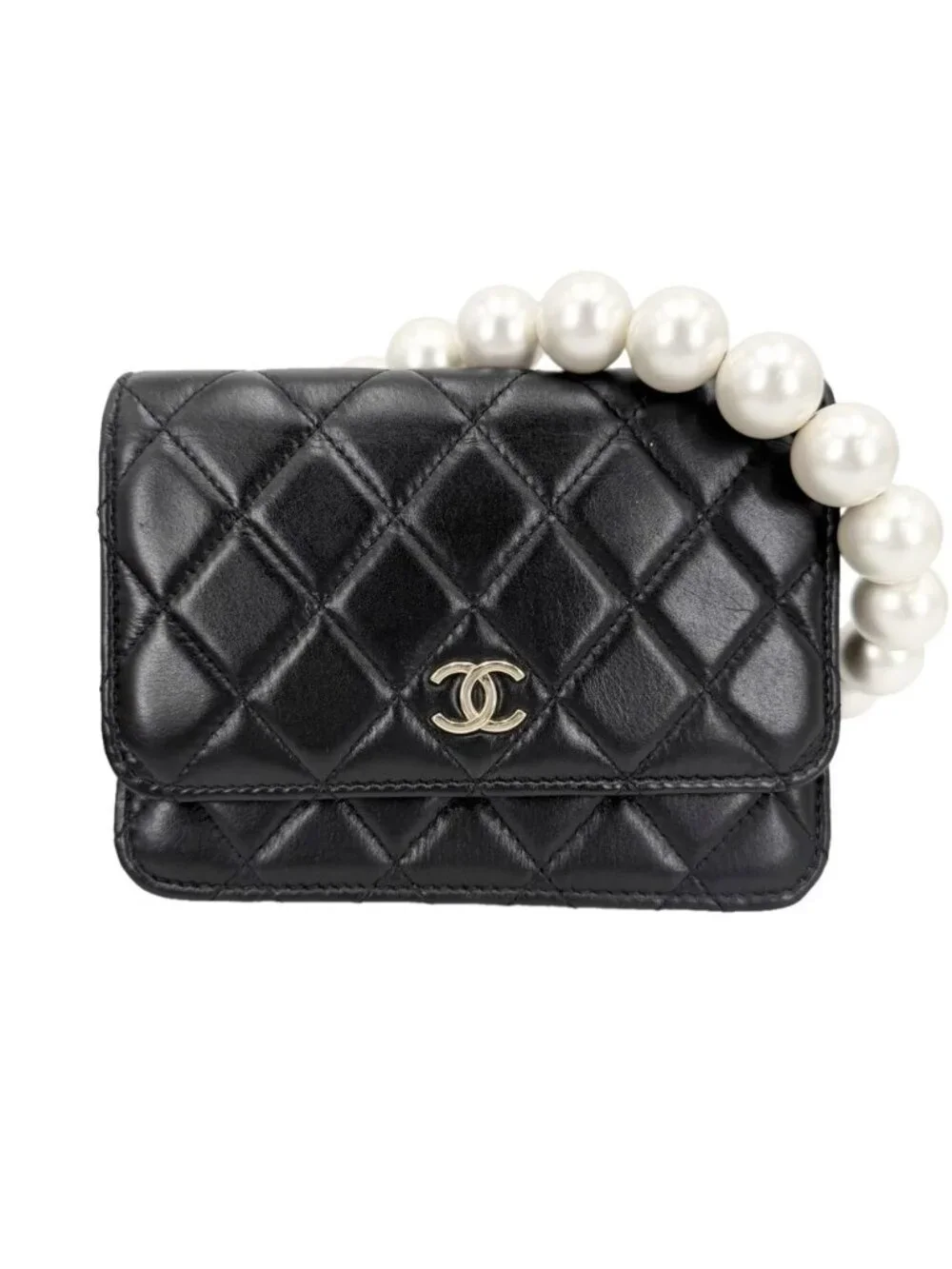 Chanel Chain Wallet Quilted CC Logo Shoulder Bag Crossbody Leather Faux Pearl